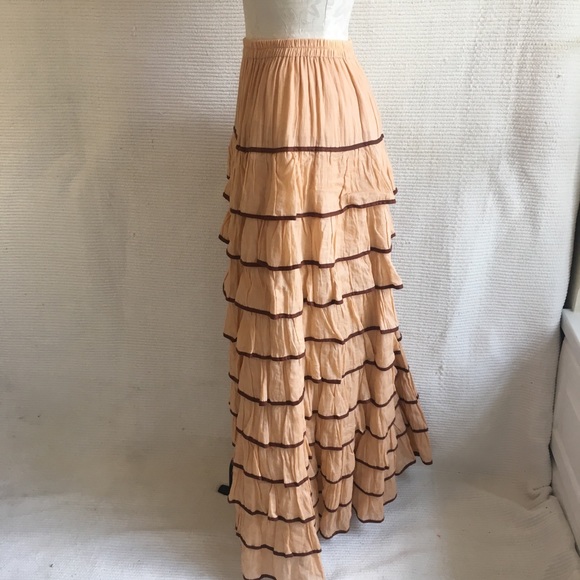 Vintage 70s Tiered Ruffle Maxi Skirt Prairie Dress - Picture 6 of 9